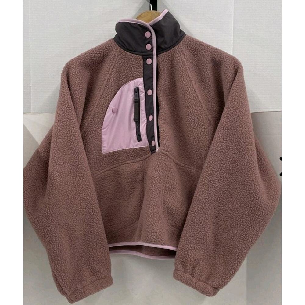 Free People FP Movement Hit The Slopes Colorblock Fleece Pullover XS dusty mauve